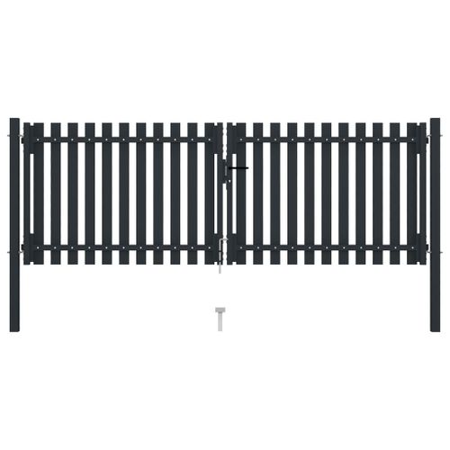 Portail de clôture à double porte Acier 306x125 cm Anthracite - Photo n°3; ?>