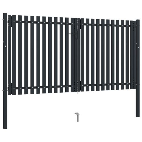 Portail de clôture à double porte Acier 306x200 cm Anthracite - Photo n°2; ?>