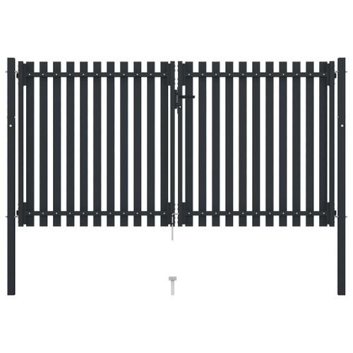 Portail de clôture à double porte Acier 306x200 cm Anthracite - Photo n°3; ?>