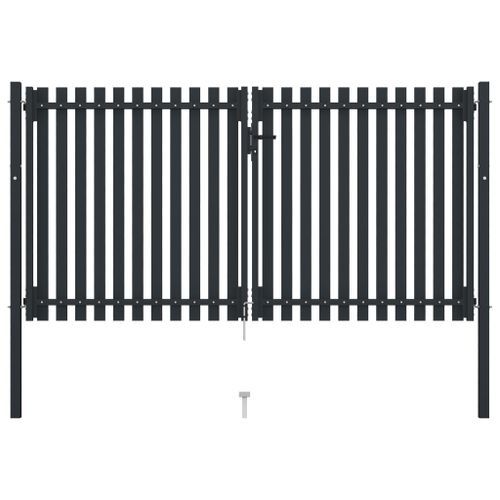 Portail de clôture à double porte Acier 306x200 cm Anthracite - Photo n°3; ?>