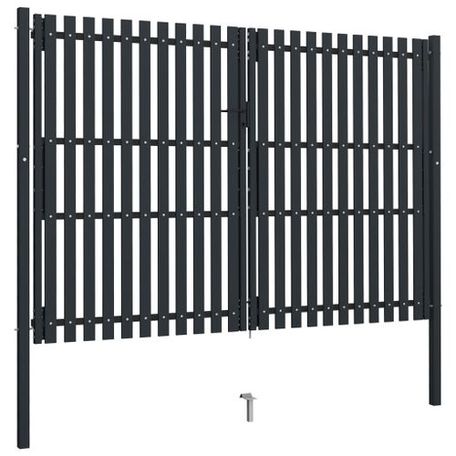 Portail de clôture à double porte Acier 306x250 cm Anthracite - Photo n°2; ?>