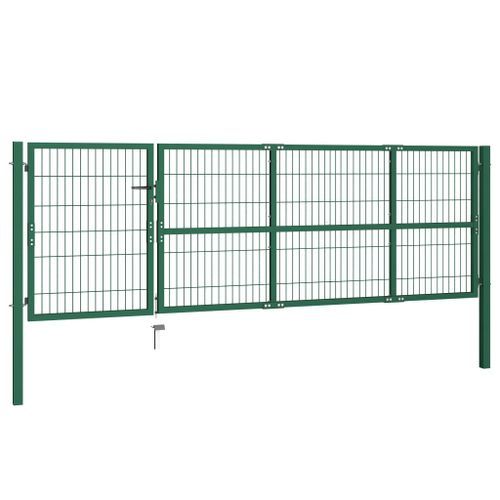 Portail de clôture de jardin avec poteaux 350x100 cm Acier Vert - Photo n°2; ?>