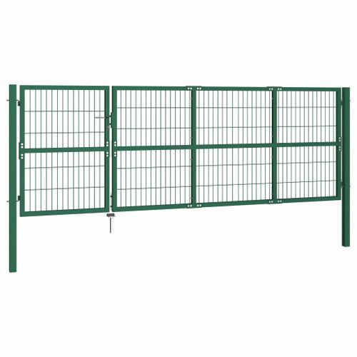 Portail de clôture de jardin avec poteaux 350x120 cm Acier Vert - Photo n°2; ?>