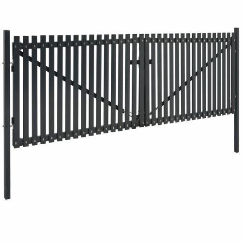 Portail de clôture double porte Acier 400 x 245 cm Anthracite - Photo n°2; ?>