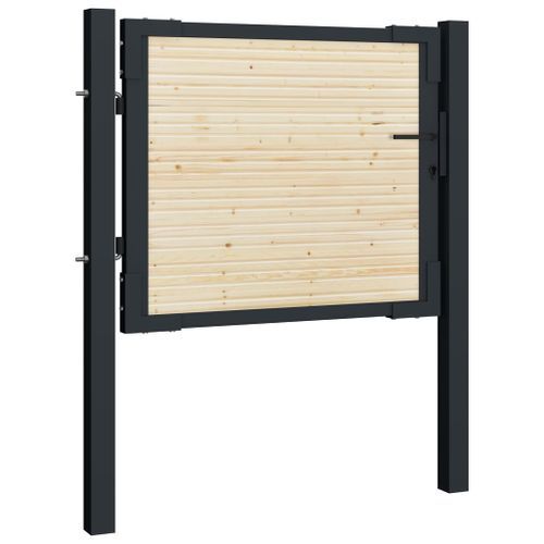 Portail de clôture en acier et bois d'épicéa 107x125 cm - Photo n°2; ?>