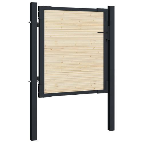 Portail de clôture en acier et bois d'épicéa 107x150 cm - Photo n°2; ?>