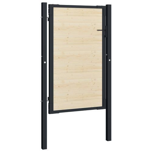 Portail de clôture en acier et bois d'épicéa 107x200 cm - Photo n°2; ?>