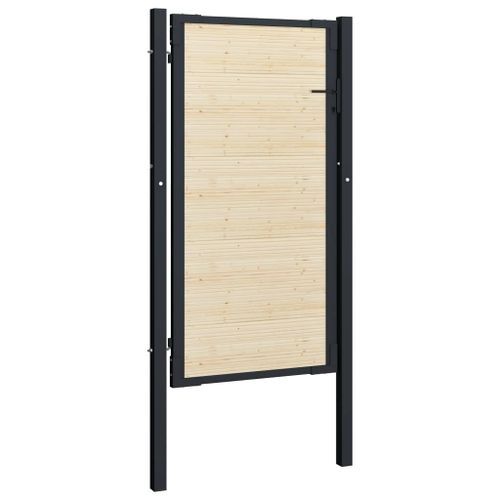 Portail de clôture en acier et bois d'épicéa 107x225 cm - Photo n°2; ?>