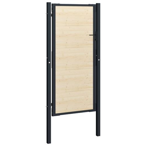 Portail de clôture en acier et bois d'épicéa 107x250 cm - Photo n°2; ?>