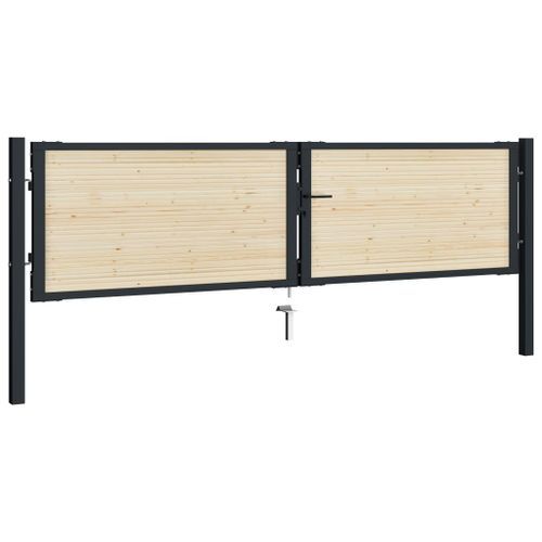 Portail de clôture en acier et bois d'épicéa 310x125 cm - Photo n°2; ?>