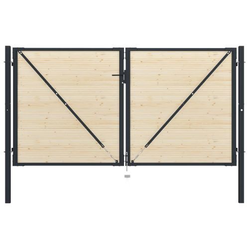 Portail de clôture en acier et bois d'épicéa 310x200 cm - Photo n°3; ?>