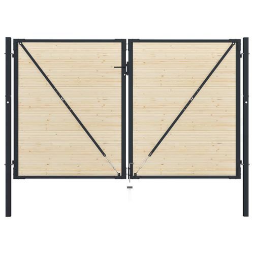 Portail de clôture en acier et bois d'épicéa 310x225 cm - Photo n°3; ?>