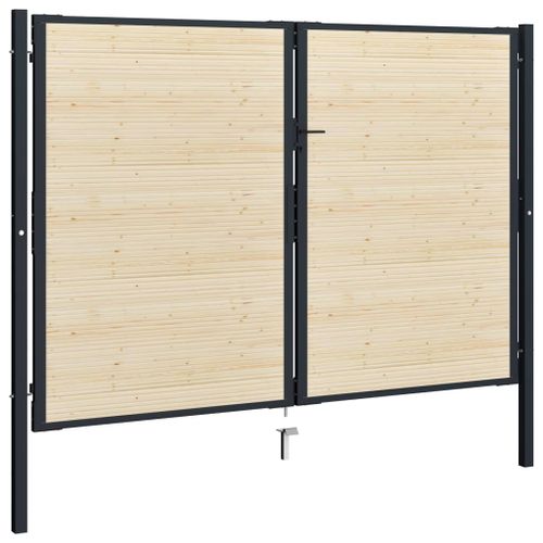 Portail de clôture en acier et bois d'épicéa 310x250 cm - Photo n°2; ?>