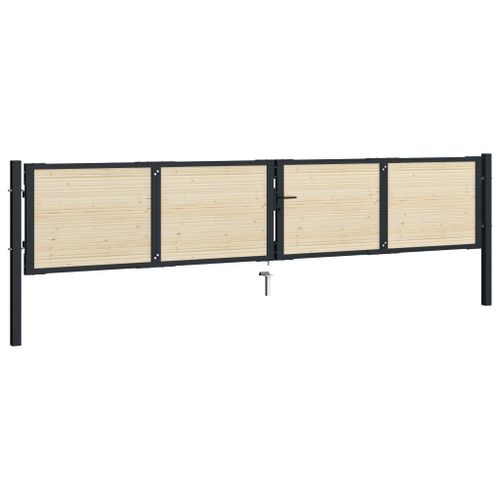 Portail de clôture en acier et bois d'épicéa 408x125 cm - Photo n°2; ?>