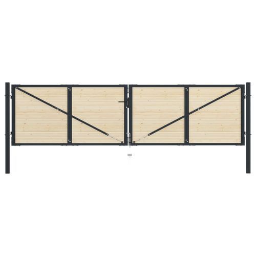 Portail de clôture en acier et bois d'épicéa 408x150 cm - Photo n°3; ?>