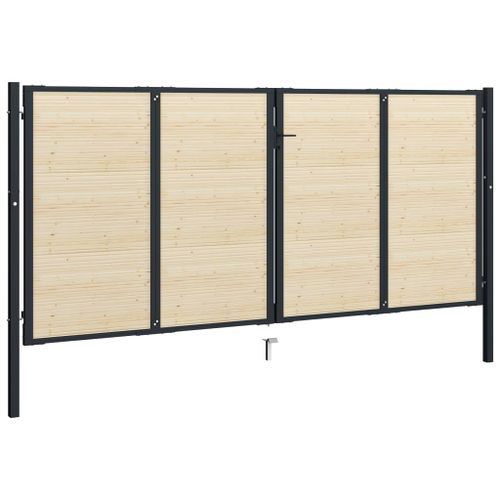 Portail de clôture en acier et bois d'épicéa 408x225 cm - Photo n°2; ?>