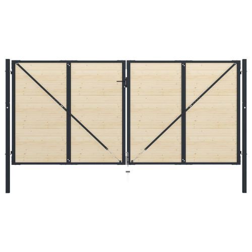 Portail de clôture en acier et bois d'épicéa 408x225 cm - Photo n°3; ?>