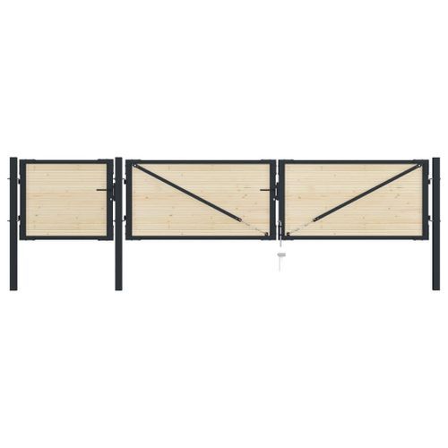 Portail de clôture en acier et bois d'épicéa 413x125 cm - Photo n°3; ?>