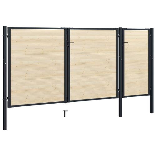 Portail de clôture en acier et bois d'épicéa 413x225 cm - Photo n°2; ?>
