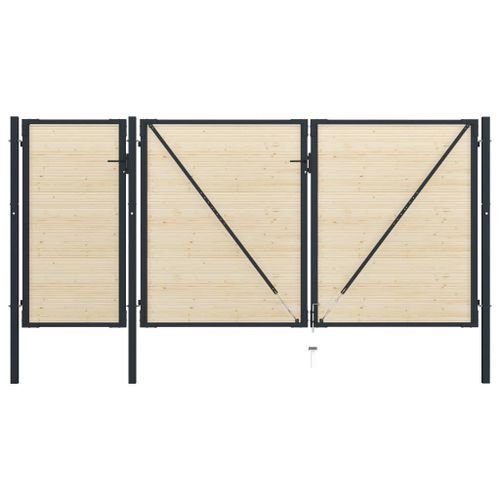 Portail de clôture en acier et bois d'épicéa 413x225 cm - Photo n°3; ?>