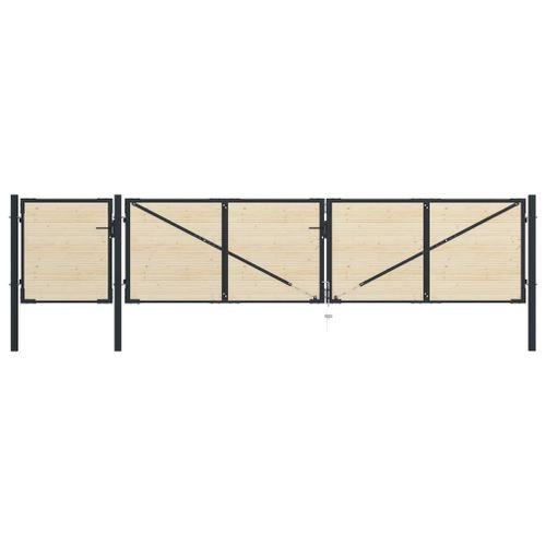 Portail de clôture en acier et bois d'épicéa 513x150 cm - Photo n°3; ?>