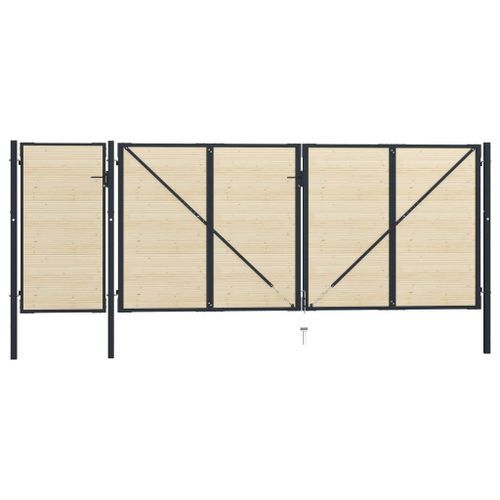 Portail de clôture en acier et bois d'épicéa 513x225 cm - Photo n°3; ?>