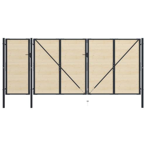 Portail de clôture en acier et bois d'épicéa 513x250 cm - Photo n°3; ?>