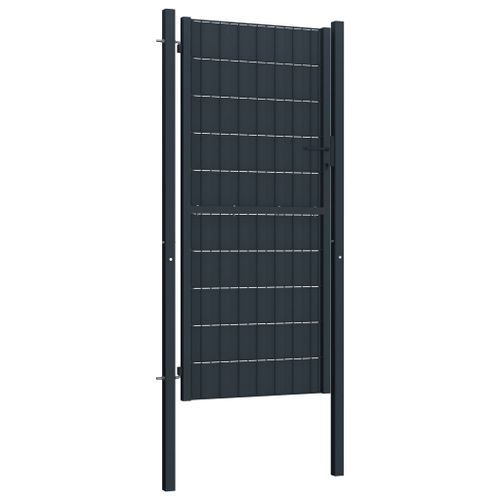 Portail de clôture PVC et acier 100x204 cm Anthracite - Photo n°2; ?>