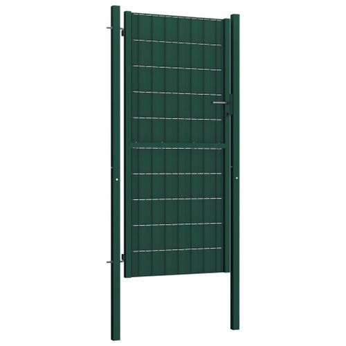 Portail de clôture PVC et acier 100x204 cm Vert - Photo n°2; ?>