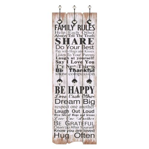 Porte-manteau mural avec 6 crochets 120 x 40 cm FAMILY RULES - Photo n°2; ?>