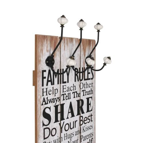 Porte-manteau mural avec 6 crochets 120 x 40 cm FAMILY RULES - Photo n°3; ?>