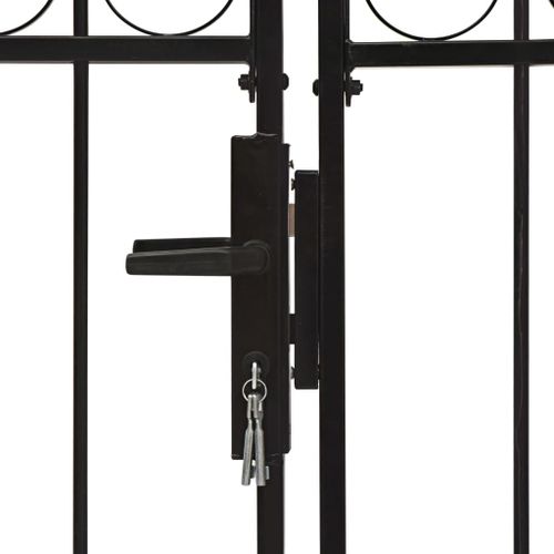 Portillon double porte avec dessus arqué Acier 300x175 cm Noir - Photo n°3; ?>
