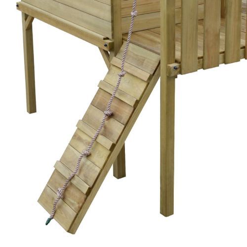 Portique de jeu en bois avec filet d’escalade, toboggan et balançoires - Photo n°3; ?>