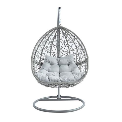 PORTO Fauteuil oeuf suspendu en résine tressée - Coussin en polyester - Gris - Photo n°2; ?>