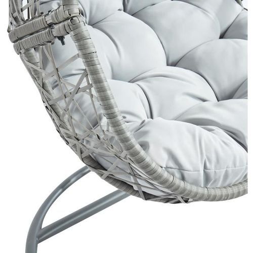 PORTO Fauteuil oeuf suspendu en résine tressée - Coussin en polyester - Gris - Photo n°3; ?>
