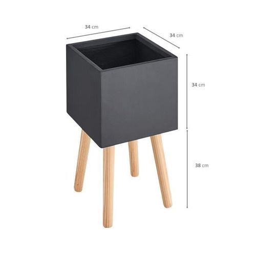 Pot carré sur pieds en bois - 30 x 30 x 50 cm - Pieds: 40 cm - Noir - Photo n°2; ?>