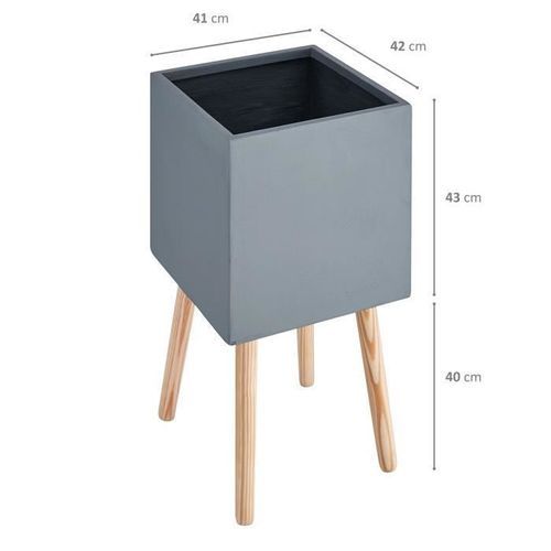 Pot carré sur pieds en bois - 50 x 50x 50 cm - Pieds: 40 cm - Gris anthracite - Photo n°2; ?>