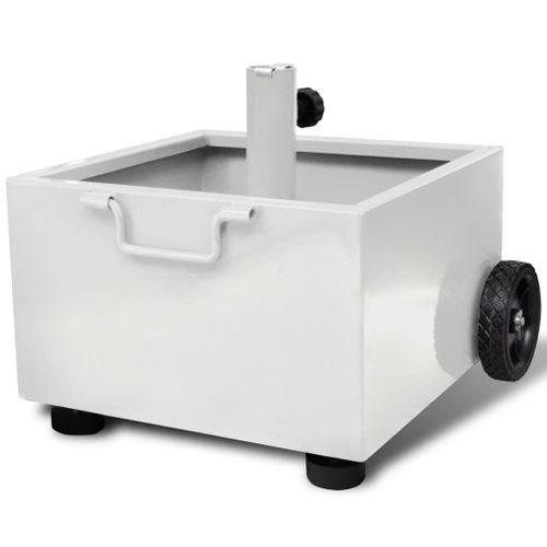 Pot de plantes et support de parasol d'extérieur 2-en-1 Blanc - Photo n°2; ?>
