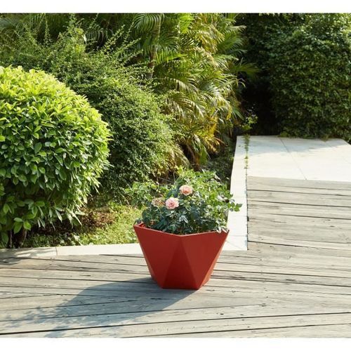 Pot géométrique en fibre de verre - 50 x 30 cm - Rose corail - Photo n°3; ?>