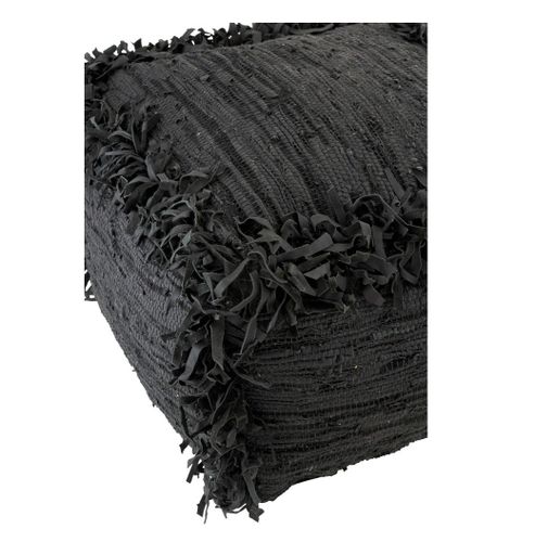 Pouf carré crochet et cuir noir Liath - Photo n°2; ?>