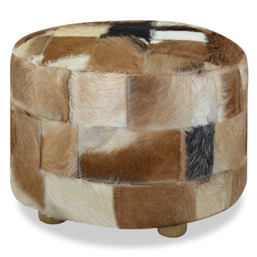 Pouf Cuir véritable Rond 50 x 50 x 45 cm - Photo n°2; ?>