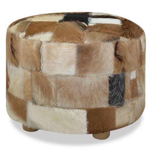 Pouf Cuir véritable Rond 50 x 50 x 45 cm - Photo n°3; ?>