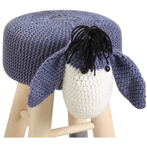Pouf enfant âne crochet bleu et pieds bois massif Leala - Photo n°2; ?>