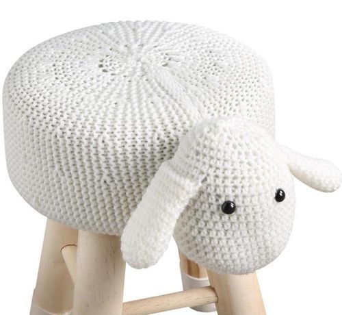 Pouf enfant mouton crochet blanc et pieds bois massif Leala - Lot de 4 - Photo n°3; ?>