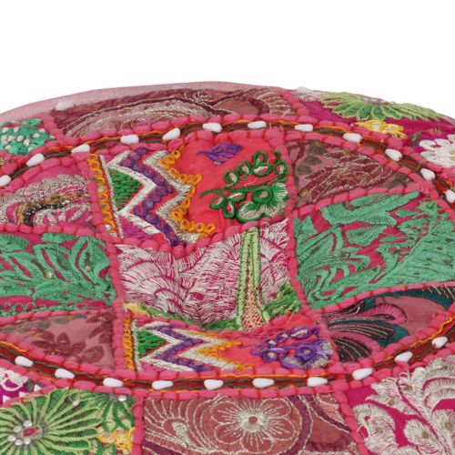 Pouf rond en coton en patchwork fait à la main 40 x 20 cm Rose - Photo n°2; ?>