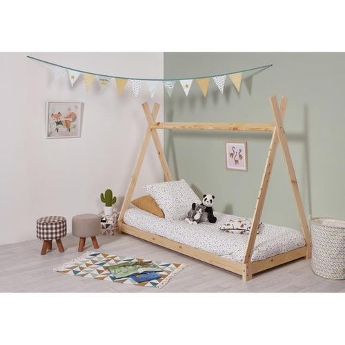 Pouf rond enfant tissu beige et pieds hêtre Kaidi - Lot de 2 - Photo n°3; ?>