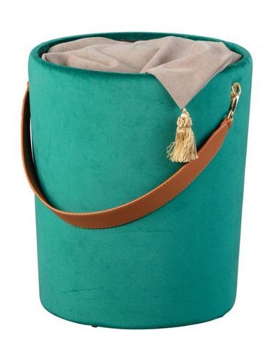 Pouf velours vert avec sangle en simili cuir Valentin - Photo n°3; ?>