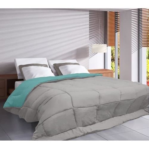 POYET MOTTE Couette Microfibre 400g/m² CALGARY - 140 x 200 cm - Gris galet et Vert lac - Photo n°2; ?>