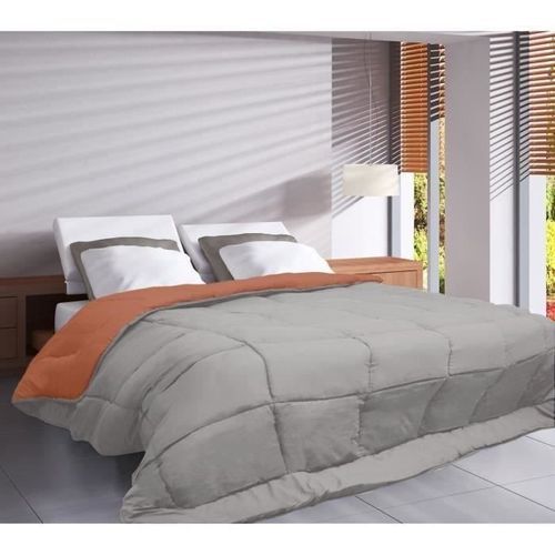 POYET MOTTE Couette Microfibre 400g/m² CALGARY - 240 x 260 cm - Gris galet et Marron gimgembre - Photo n°2; ?>