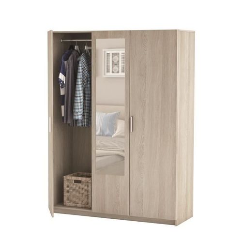 PRICY Ensemble Lit 140x190 cm + Armoire 3 portes + 2 chevets - Décor chene Shannon et - Photo n°3; ?>
